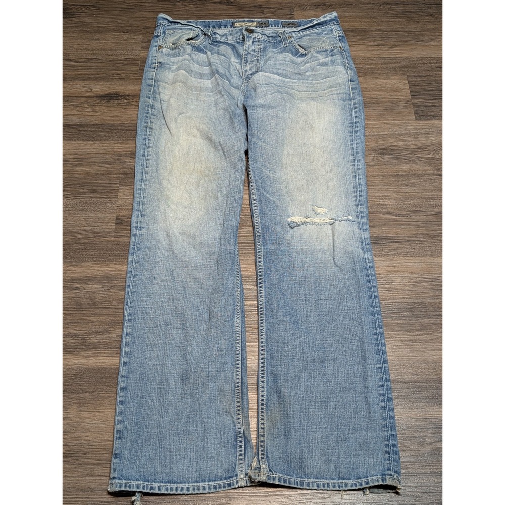 BKE‎ Denim Tyler Straight Jeans Mens 38L Light Wash Distressed Pockets READ
